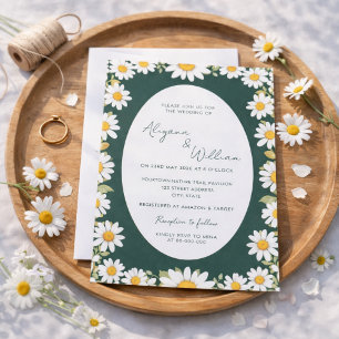 Invitación Boda elegante y caprichosa con borde floral verde