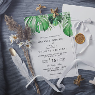 Invitación Boda elegante y chic de hoja de palma de acuarela