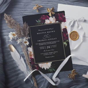 Invitación Boda elegante y chic floral borgoña malhumorado