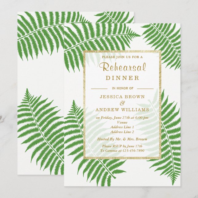 Invitación Boda elegante y con estilo de helecho (Anverso / Reverso)