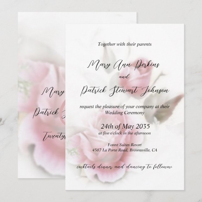 Invitación Boda elegante y delicado de rosas a la sombra (Anverso / Reverso)