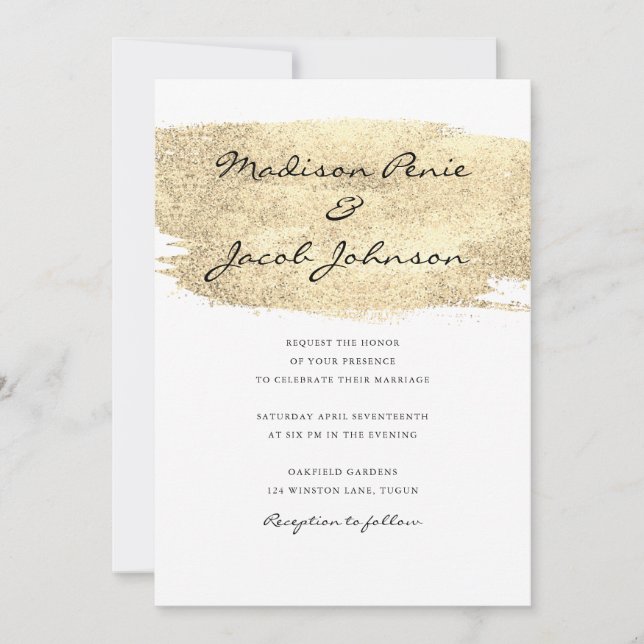 Invitación Boda elegante y dorada amarilla (Anverso)