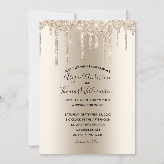 Invitación Boda elegante y moderna con brillo de champán (Anverso)