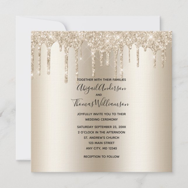 Invitación Boda elegante y moderna con brillo de champán (Anverso)