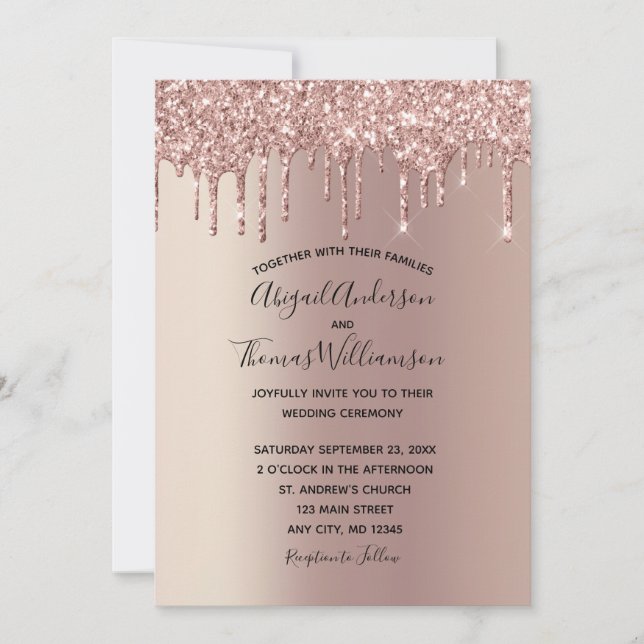 Invitación Boda elegante y moderna con destellos de rosa dora (Anverso)