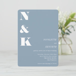 Invitación Boda elegante y moderna con monograma en azul polv