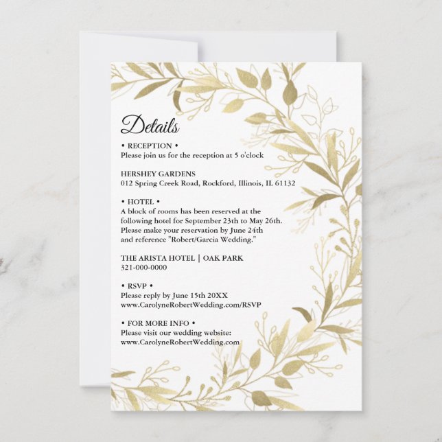 Invitación Boda elegante y moderno con detalles de la hoja de (Anverso)