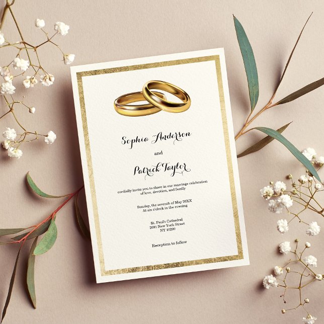 Invitación Boda elegante y moderno de anillos de oro blanco (Elegant modern white gold rings Wedding Invitation )