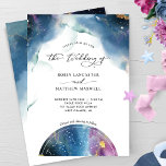 Invitación Boda elegante y moderno de constelaciones celestes<br><div class="desc">Encanta a tus huéspedes con esta bella invitación a una boda celestial, con suaves manchas de acuarela, estrellas delicadas y un mundo único con constelaciones que recubren los detalles de tu boda en una hermosa mezcla de azul, marina, turquesa, verde azulada, violeta, magenta, fucsia y tonos dorados. Detalles modernos de...</div>