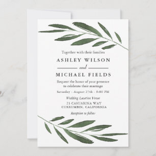 Invitación Boda elegante y moderno de hojas de color verde