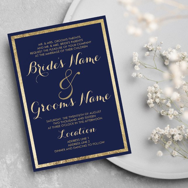 Invitación Boda elegante y moderno de imitación de oro azul (Zazzle Elegant stylish modern blue faux gold Wedding Invitation )
