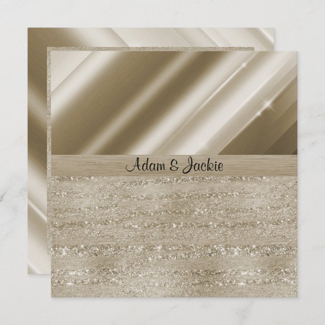 Invitación Boda ELEGANTE Y MODERNO DIVIDIDO PURPURINA DE ORO  (Anverso / Reverso)