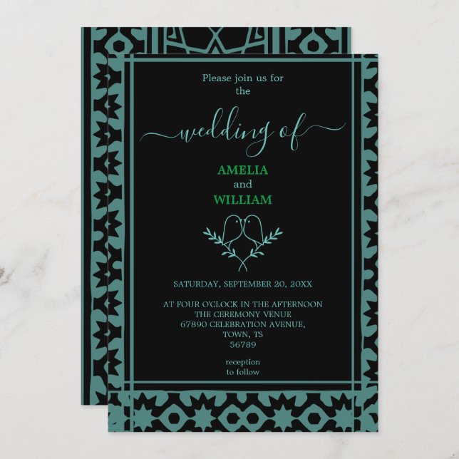 Invitación Boda elegante y negro (Anverso / Reverso)