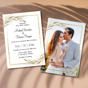 Invitación boda elegante y sencillo de fotografía de oro verd