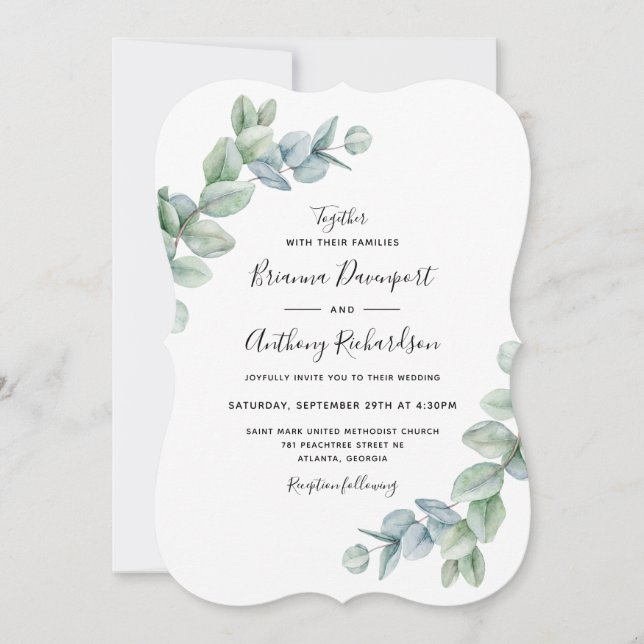 Invitación Boda elegante y sencillo del Boho Eucalyptus Green (Anverso)