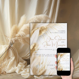 Invitación Boda | Elegantes pampas bohemias de oro