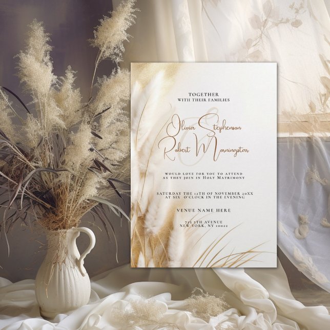 Invitación Boda | Elegantes pampas de oro floral bohemias (Subido por el creador)