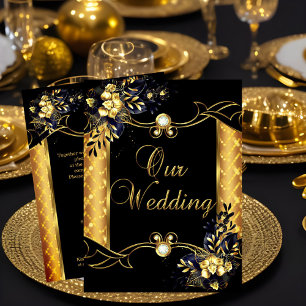 Invitación Boda Elite Oro Negro Diamantes Florales