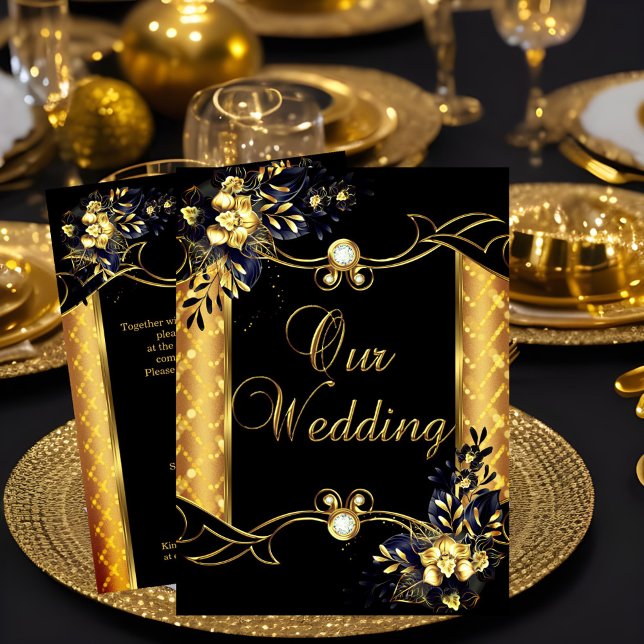 Invitación Boda Elite Oro Negro Diamantes Florales  (Subido por el creador)
