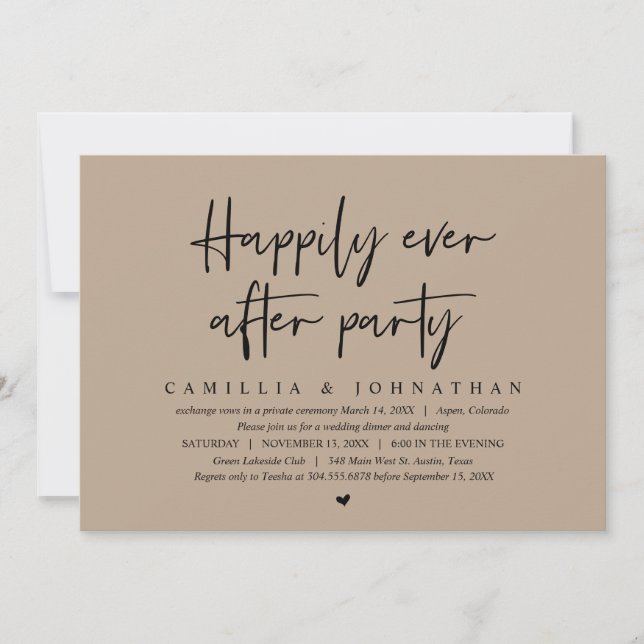 Invitación Boda Elopement, Afortunadamente Después De Fiesta  (Anverso)