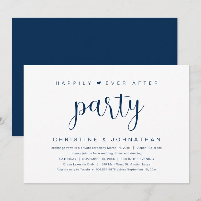 Invitación Boda Elopement, Afortunadamente Después De Fiesta  (Anverso / Reverso)