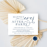 Invitación Boda Elopement, Afortunadamente Después De Fiesta<br><div class="desc">Moderno y romántico minimalista Simple Caligrafía Navy Blue Script, Cena de Boda Elopement o tarjeta de invitación de fiesta (Feliz Siempre Después del Fiesta). Es perfecto para su invitación de fugas de boda y celebración de fiestas, después de su mejor día. Añade tus detalles en letras o letras negras coincidentes....</div>