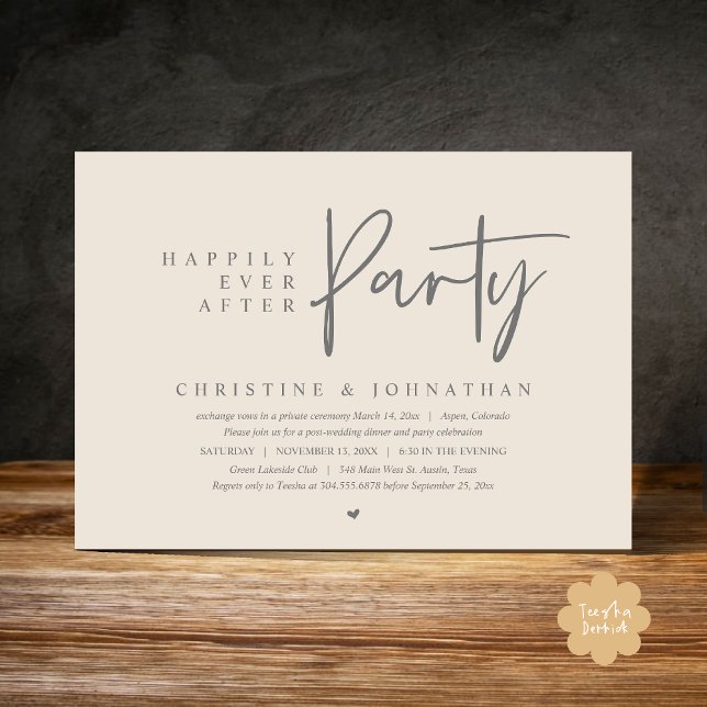 Invitación Boda Elopement, Afortunadamente Después De Fiesta (Happily Ever After Party Modern Casual Wedding Elopement Dinner Dance Invitation Card PDF Cream Grey)