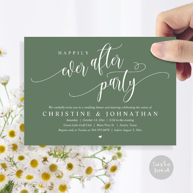 Invitación Boda Elopement, Afortunadamente Después De Fiesta (Wedding Elopement, Happily Ever After Party Invitation Card, Modern Contemporary, PDF, Sage Green)
