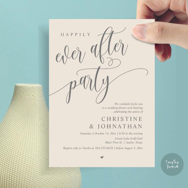 Invitación Boda Elopement, Afortunadamente Después De Fiesta (Wedding Elopement, Happily Ever After Party Invites Card, Modern Contemporary, PDF, Dark Grey Cream)