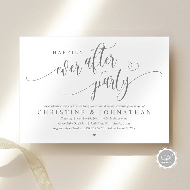 Invitación Boda Elopement, Afortunadamente Después De Fiesta (Wedding Elopement, Happily Ever After Party Invitation Card, Modern Contemporary, PDF, in Dark Grey)