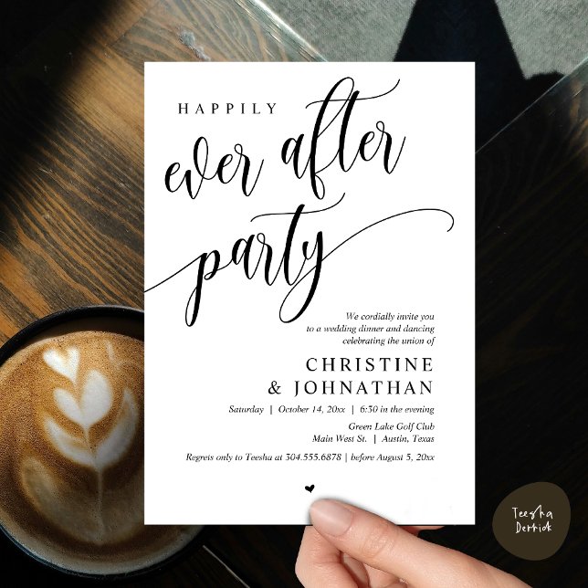 Invitación Boda Elopement, Afortunadamente Después De Fiesta (Wedding Elopement, Happily Ever After Party Invites Card, Modern Contemporary, PDF, Black and White)
