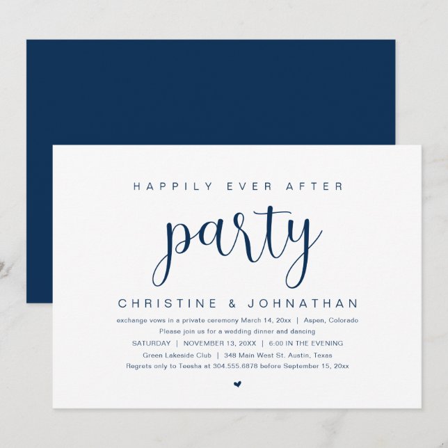 Invitación Boda Elopement, Afortunadamente Después De Fiesta  (Anverso / Reverso)