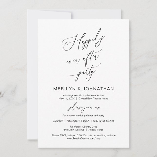 Invitación Boda Elopement, Afortunadamente Después De Fiesta (Anverso)
