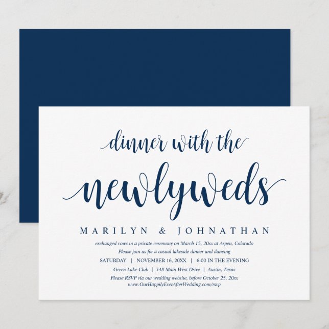 Invitación Boda Elopement, Cena Con Los Recién Matrimonios (Anverso / Reverso)