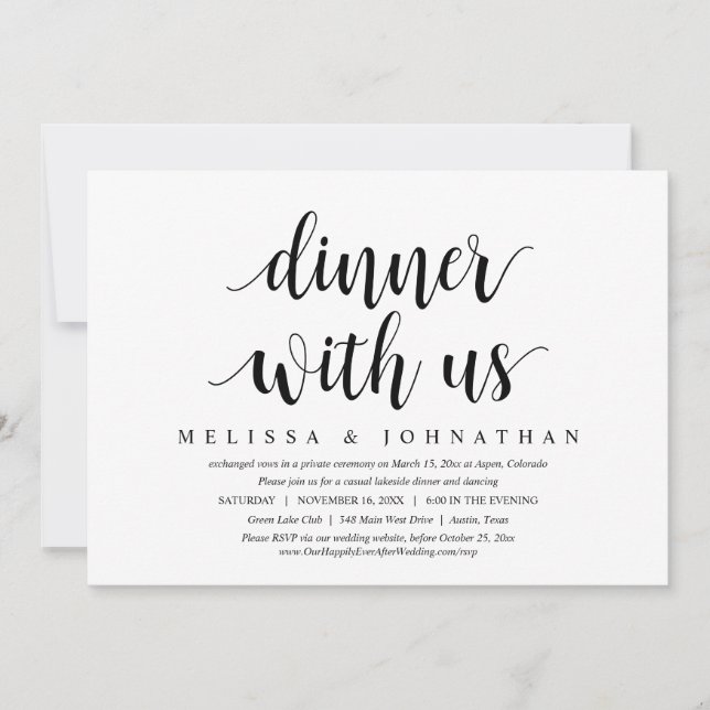 Invitación Boda Elopement, Cena Con Los Recién Matrimonios (Anverso)