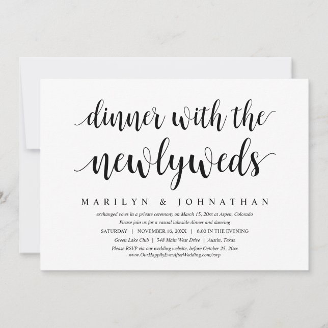 Invitación Boda Elopement, Cena Con Los Recién Matrimonios (Anverso)