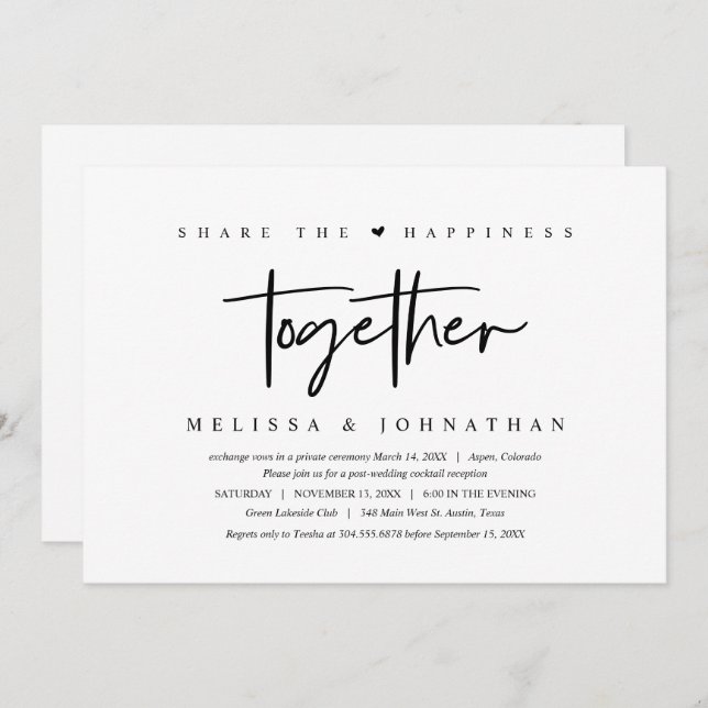 Invitación Boda Elopement, comparte la felicidad juntos (Anverso / Reverso)