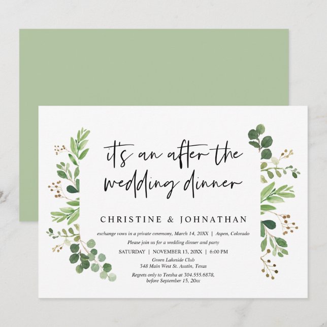 Invitación Boda Elopement, después de la cena boda (Anverso / Reverso)