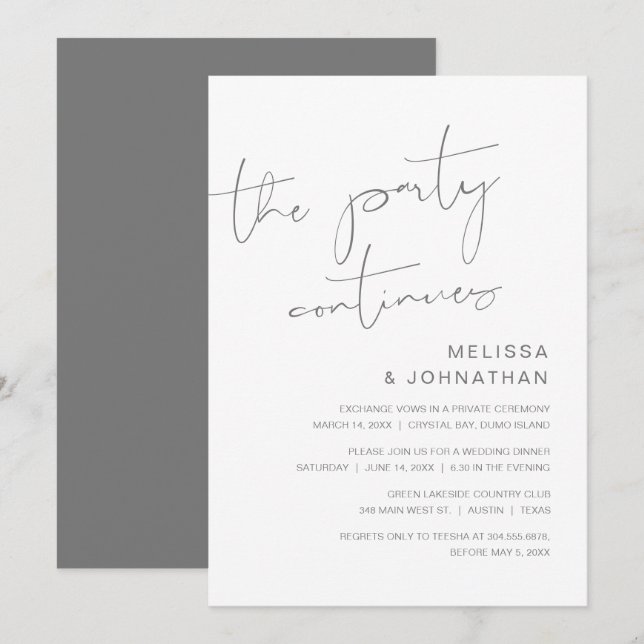 Invitación Boda Elopement, El Fiesta Continúa Invitando (Anverso / Reverso)