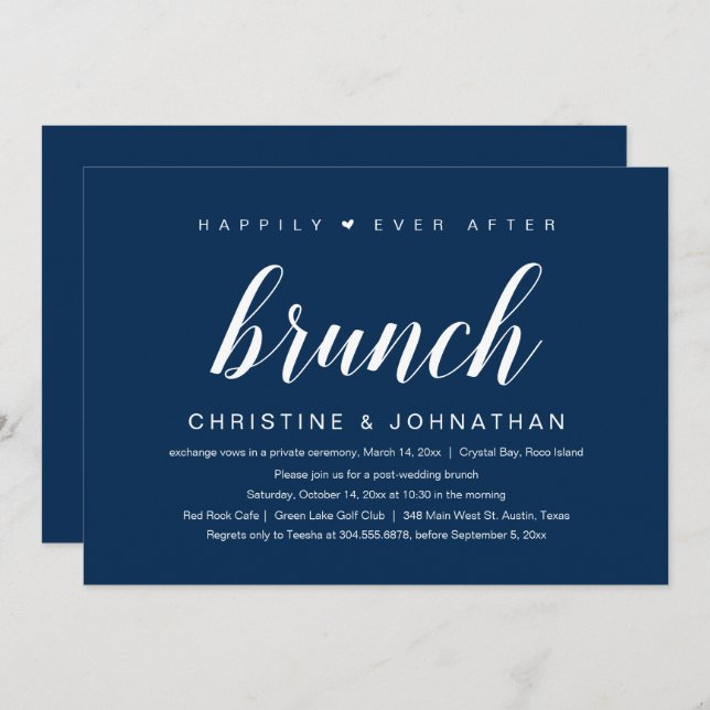 Invitación Boda Elopement, Feliz Nunca Después De Brunch (Anverso / Reverso)