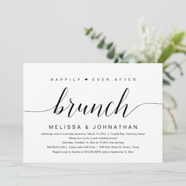 Invitación Boda Elopement, Feliz Nunca Después De Brunch (Anverso de pie)