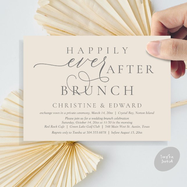 Invitación Boda Elopement, Feliz Nunca Después De Brunch (Modern Classy Wedding Elopement, Happily Ever After Brunch Invitation Card, PDF, in Dark Grey Cream)