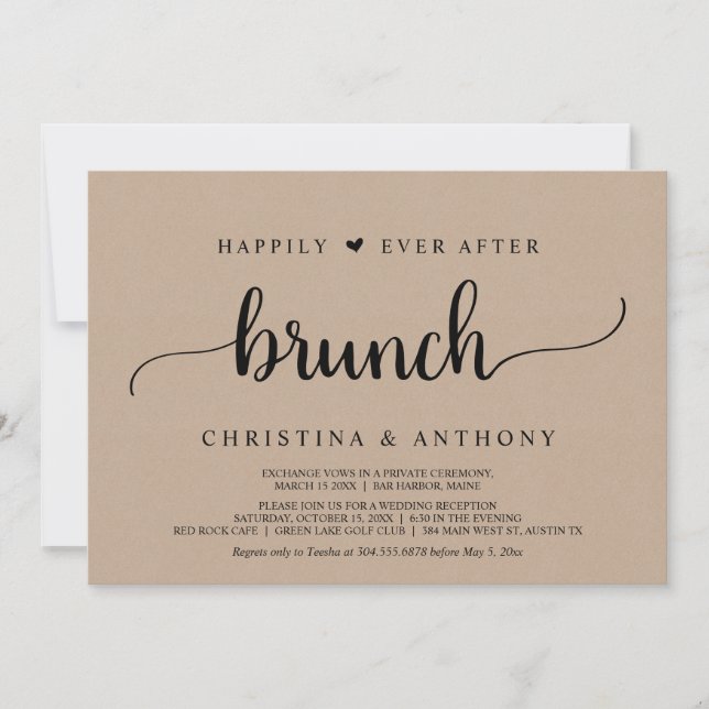 Invitación Boda Elopement, Feliz Nunca Después De Brunch (Anverso)