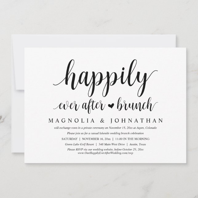 Invitación Boda Elopement, Feliz Nunca Después De Brunch (Anverso)