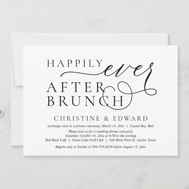 Invitación Boda Elopement, Feliz Nunca Después De Brunch (Anverso)