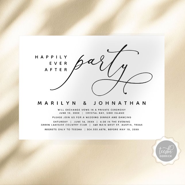 Invitación Boda Elopement Feliz Nunca Después De Fiesta (Modern Romantic Wedding Elopement Dinner, Happily Ever After Party, Digital Download Invitation Card)