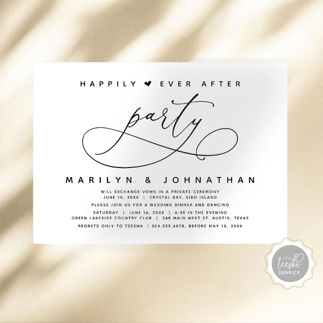 Invitación Boda Elopement Feliz Nunca Después De Fiesta (Modern Romantic Wedding Elopement Dinner, Happily Ever After Party, Digital Download Invitation Card)