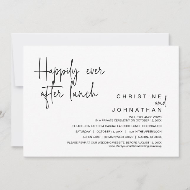 Invitación Boda Elopement, Feliz Nunca Después Del Almuerzo I (Anverso)