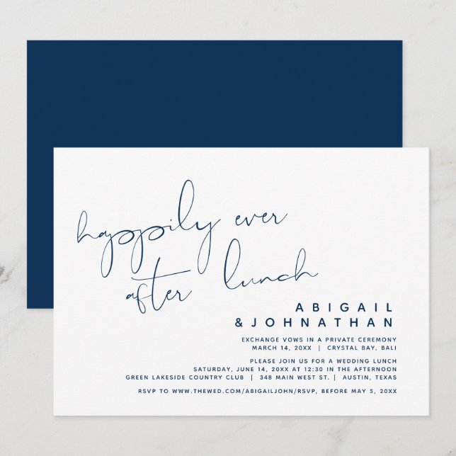 Invitación Boda Elopement, Feliz Nunca Después Del Almuerzo I (Anverso / Reverso)