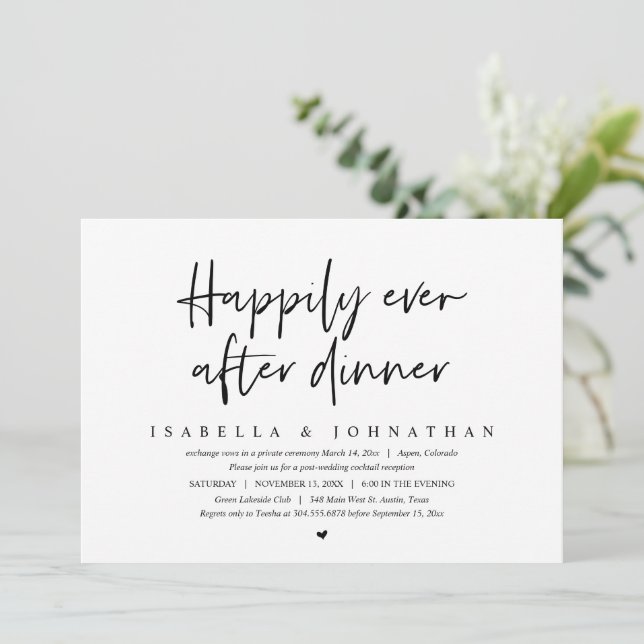 Invitación Boda Elopement, feliz por siempre después de cenar (Anverso de pie)